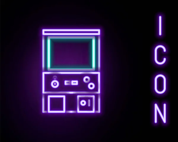 Linea neon incandescente icona della macchina da gioco arcade retrò isolato su sfondo nero. Concetto di contorno colorato. Vettore — Vettoriale Stock