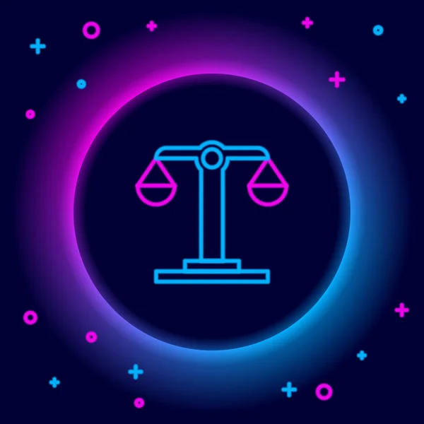 Icono de signo del zodíaco Libra de línea de neón brillante aislado sobre fondo negro. Colección de horóscopos astrológicos. Concepto de esquema colorido. Vector — Vector de stock