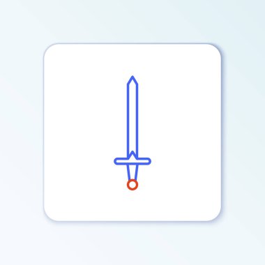 Beyaz arka planda izole edilmiş Ortaçağ kılıç simgesi. Ortaçağ silahı. Renkli taslak konsepti. Vektör