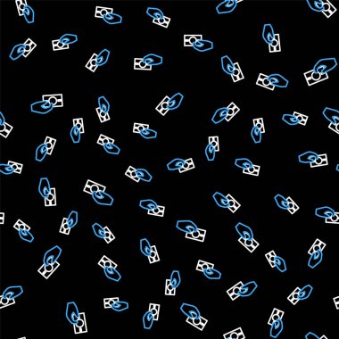 Çizgi El para simgesini tutuyor. Siyah arka planda kusursuz desen var. Dolar ya da USD sembolü. Nakit bankacılık tabelası. Vektör