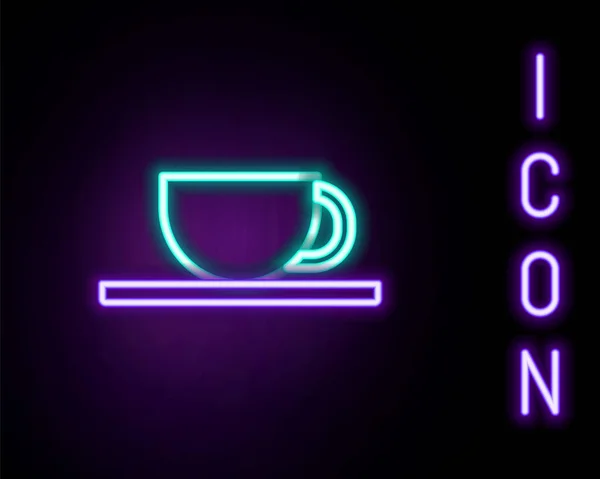 Icono de taza de café de línea de neón brillante aislado sobre fondo negro. Taza de té. Café caliente. Concepto de esquema colorido. Vector — Archivo Imágenes Vectoriales