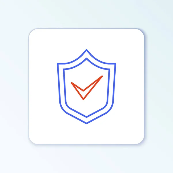 Line Shield з іконою перевірки ізольованою на білому тлі. Безпека, безпека, захист, приватність. Затверджено позначку. Кольорові контури концепцій. Вектор — стоковий вектор