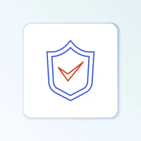 Escudo de línea con icono de marca de verificación aislado sobre fondo blanco. Seguridad, seguridad, protección, concepto de privacidad. Marca de marca aprobada. Concepto de esquema colorido. Vector — Vector de stock