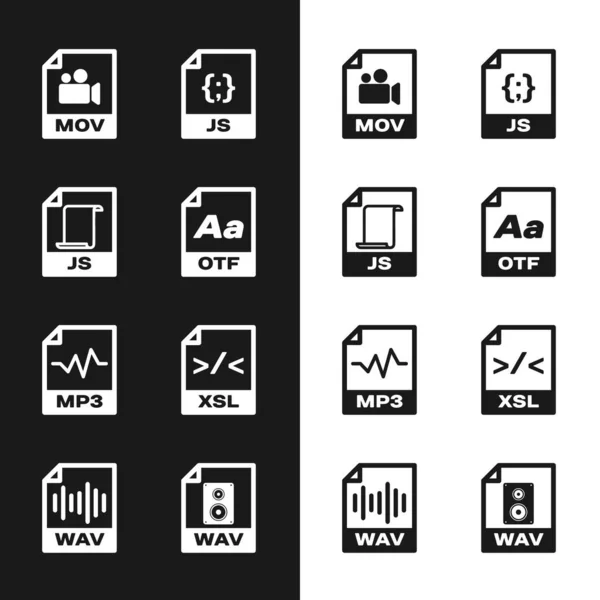 Stel OTF-bestand document, JS, MOV,, MP3 en XSL pictogram. Vector — Stockvector