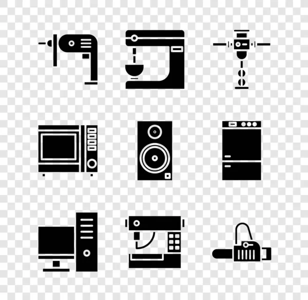 Sæt Elektrisk boremaskine, mixer, Byggeri jackhammer, Computer skærm, Syning og motorsav ikon. Vektor – Stock-vektor