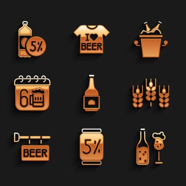 Bira şişesi, kutu, cam, buğday, sokak tabelası Aziz Patrick takvimi, buz kovası ve ikon. Vektör