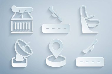 Konum, uçak koltuğu, radar, uçak kalkışı, iniş ve ikon ayarlayın. Vektör