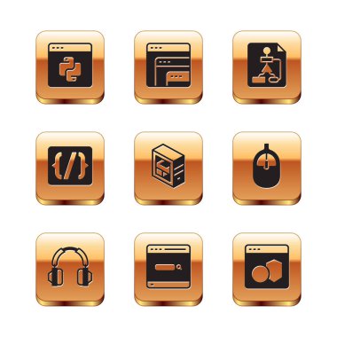 Python programlama dili, Kulaklıklar, Arama motoru, Bilgisayar, Programlama sözdizimi, Akış şeması, Yazılım ve simge ayarlayın. Vektör