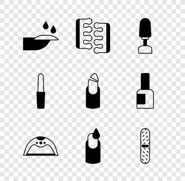 Set Nail manicure, Toe separator for pedicure, Milling cutter, Manicure lamp, file, and Broken nail icon. Vector — Stock Vector