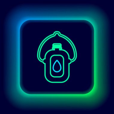 Parlayan neon hattı kantin su şişesi simgesi siyah arka planda izole edildi. Turist matarası ikonu. Kampanyada bir kavanoz su kullanıldı. Renkli taslak konsepti. Vektör