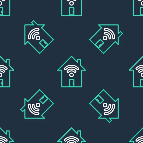 Rumah Cerdas Line dengan ikon wi-fi terisolasi pola mulus pada latar belakang hitam. Remote control. Vektor - Stok Vektor