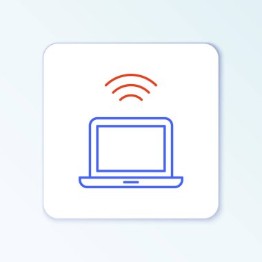 Beyaz arkaplanda kablosuz dizüstü bilgisayar simgesi izole edildi. İnternet kavramının kablosuz bağlantısı. Renkli taslak konsepti. Vektör