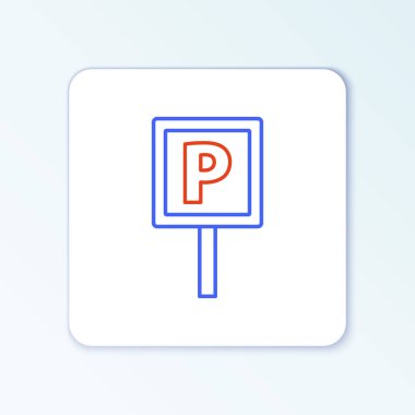 Beyaz arkaplanda çizgi park simgesi izole edildi. Sokak tabelası. Renkli taslak konsepti. Vektör