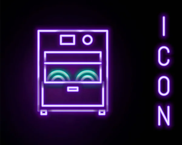 Glödande neon line Kök diskmaskin maskin ikon isolerad på svart bakgrund. Färgstarkt skisskoncept. Vektor — Stock vektor