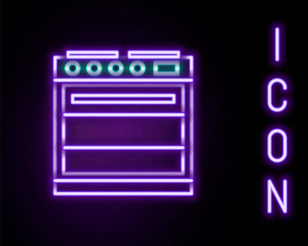 Ragyogó neon vonal Kemence ikon elszigetelt fekete háttérrel. Tűzhely gázsütő tábla. Színes vázlat koncepció. Vektor — Stock Vector