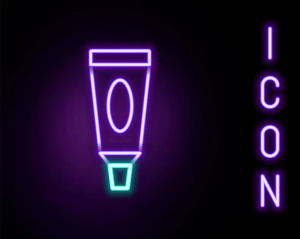 Leuchtende Neon-Linie Creme oder Lotion kosmetische Tube Symbol isoliert auf schwarzem Hintergrund. Körperpflegeprodukte für Männer. Buntes Rahmenkonzept. Vektor — Stockvektor