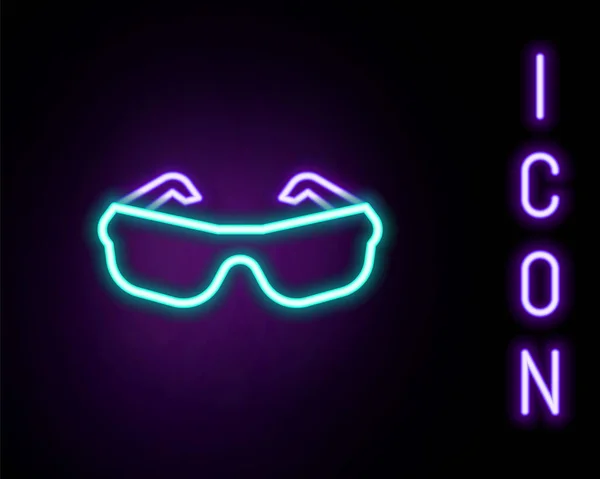 Icono de gafas de línea de neón brillante aislado sobre fondo negro. Símbolo de marco de gafas. Concepto de esquema colorido. Vector — Vector de stock