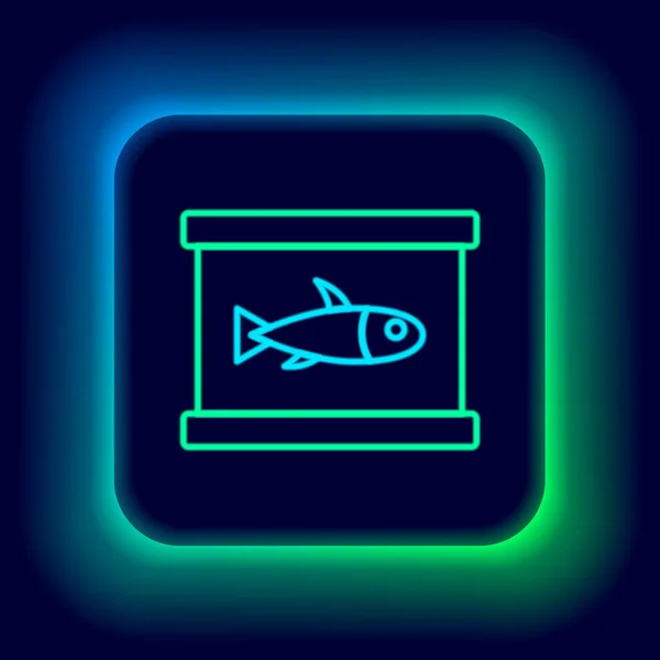 Leuchtende Neon-Linie Fischkonserven-Symbol isoliert auf schwarzem Hintergrund. Buntes Rahmenkonzept. Vektor — Stockvektor