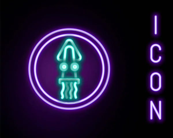 Linha de néon brilhante Octopus em um ícone de placa isolado em fundo preto. Conceito de esboço colorido. Vetor — Vetor de Stock