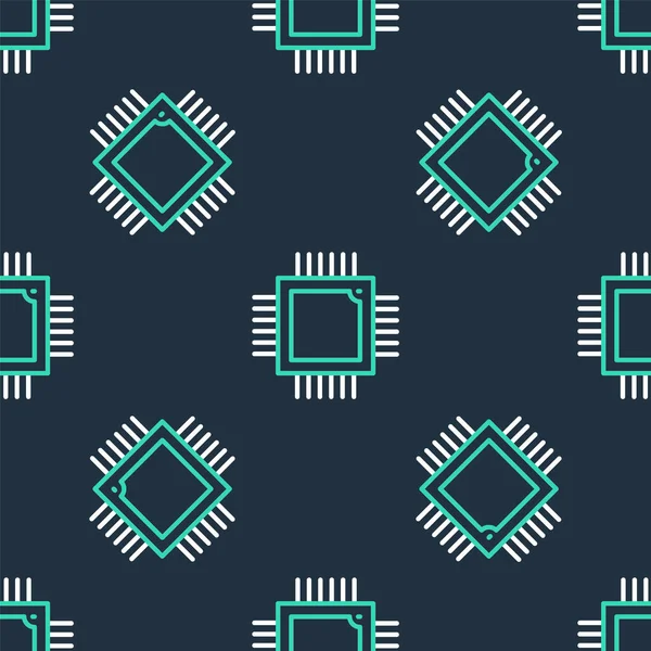 Procesador de computadora de línea con microcircuitos icono de la CPU patrón inconsútil aislado sobre fondo negro. Chip o cpu con placa de circuito. Micro procesador. Vector — Vector de stock