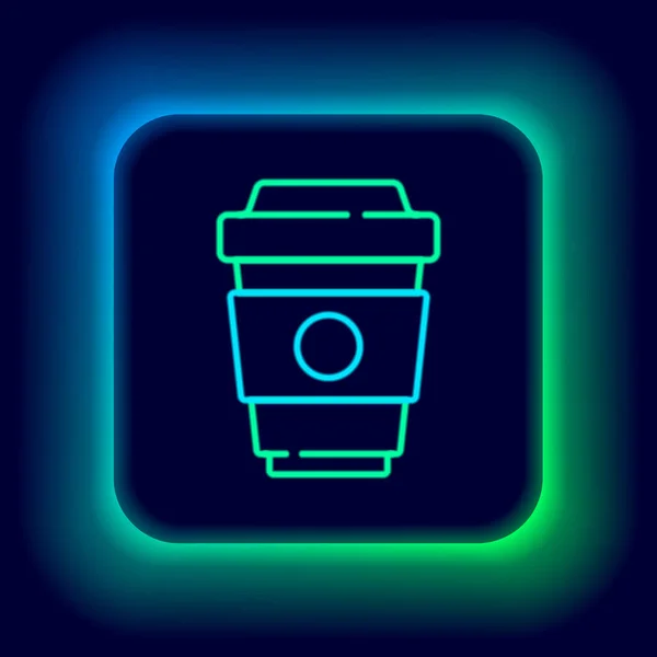 Ragyogó neon line kávé csésze menni ikon elszigetelt fekete háttér. Színes vázlat koncepció. Vektor — Stock Vector
