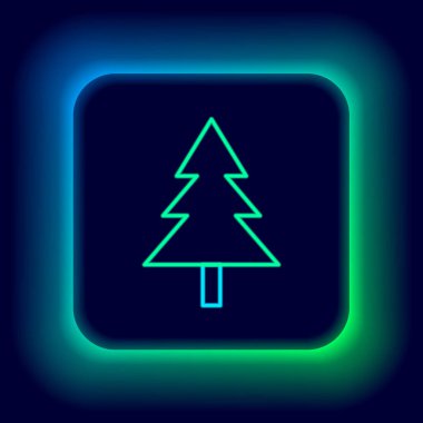 Parlayan neon hattı Noel ağacı simgesi siyah arkaplanda izole edilmiş. Mutlu Noeller ve mutlu yıllar. Renkli taslak konsepti. Vektör