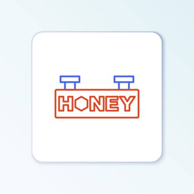 Beyaz arka planda bal peteği izole edilmiş halat asma işareti. İmza simgesi. Bal hücrelerinin sembolü. Tatlı doğal yemek. Renkli taslak konsepti. Vektör