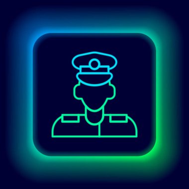 Parlayan neon hattı Pilot simgesi siyah arkaplanda izole edildi. Renkli taslak konsepti. Vektör