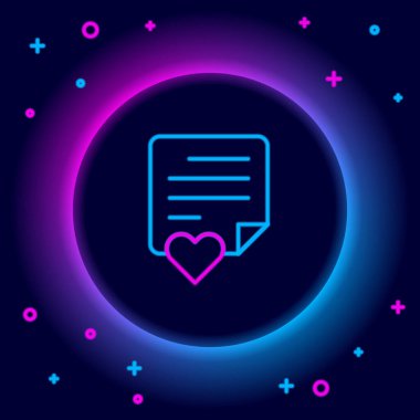 Parlayan neon hattı Zarfın içinde siyah arka planda Valentine 'ın kalp ikonu var. Mesaj aşkım. Aşk ve romantizm mektubu. Renkli taslak konsepti. Vektör
