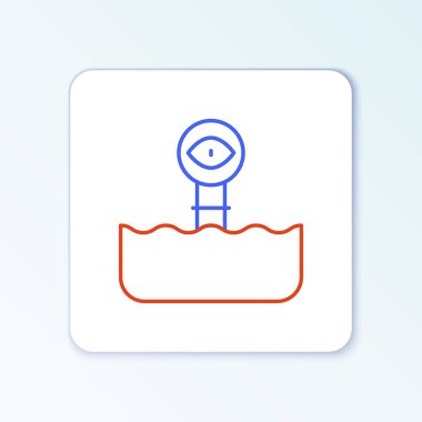 Su ikonunun üstündeki dalgalarda periskop beyaz zemin üzerinde izole edilmiş. Renkli taslak konsepti. Vektör