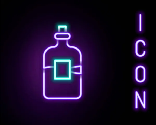 Glödande neon line Glasflaska vodka ikon isolerad på svart bakgrund. Färgstarkt skisskoncept. Vektor — Stock vektor