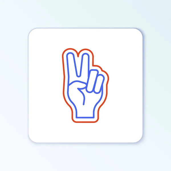Mão de linha mostrando ícone de dois dedos isolado no fundo branco. gesto de mão V sinal de vitória ou paz. Conceito de esboço colorido. Vetor —  Vetores de Stock