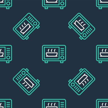 Çizgi mikrodalga fırın ikonu siyah arkaplanda izole edilmiş pürüzsüz desen. Ev aletleri simgesi. Vektör