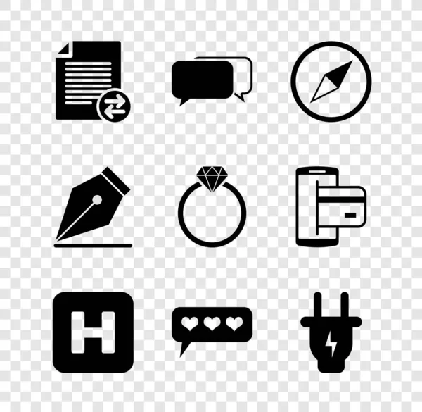 Set Transfer bestanden, Chat, Wind Rose, Ziekenhuis, Like en hart-en elektrische plug pictogram. Vector — Stockvector