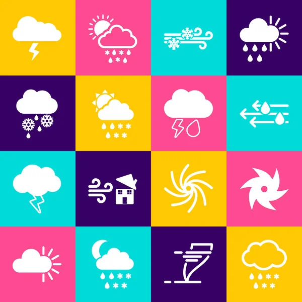 设置云与雪和雨,龙卷风,风,雪,太阳,风暴和闪电图标.B.病媒 — 图库矢量图片