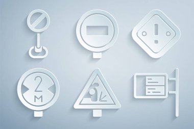 Uyarı levhası, ünlem işareti üçgeni, yol trafiği, ublic taşıma tahtası, dur ve simge. Vektör