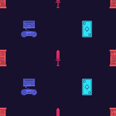 Oyun kartını elmaslarla, oyun konsolu joystick 'i, oyun için kılıç ve kusursuz şablona ayarlayın. Vektör