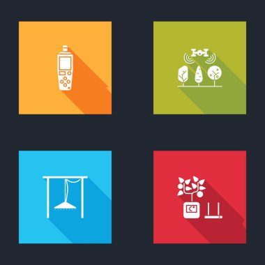 Taşınabilir sensör, İHA 'lı Smart çiftliği, otomatik sulama fıskiyeleri ve tarım teknolojisi ikonu. Vektör