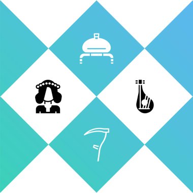 Ukraynalı kadın, Tırpan, Ekmek, tuz ve Bandura ikonu. Vektör