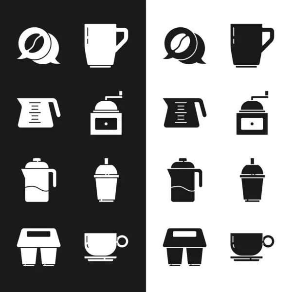 수동 커피 분쇄기, 커피 주전자, 대화, 컵, 프랑스 언론, 아이콘을 놓는다. Vector — 스톡 벡터