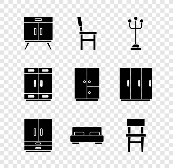 设置抽屉,椅子,衣架,衣橱,大床,图标的胸部.B.病媒 — 图库矢量图片