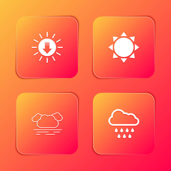 Set Sunset, , Cloud and with rain icon. Vector