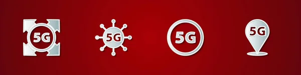 Ställ in 5G-nätverk, och Plats ikonen. Vektor — Stock vektor