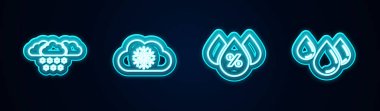Cloud 'u karla, su damlası yüzdesiyle ve... Parlayan neon ikonu. Vektör