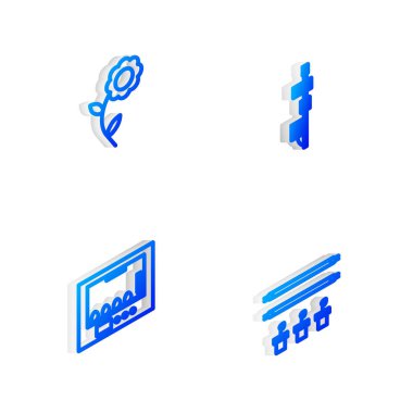 Isometric hattı Standalone sensörü, çiçek, kuluçka makinesi ve ampul bitkisi ikonlu Smart çiftliği ayarla. Vektör