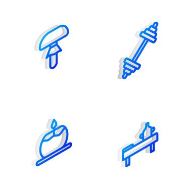 Dumbbell, Mantar, Aroma mumu ve yağ ikonlu masaj masasını ayarlayın. Vektör