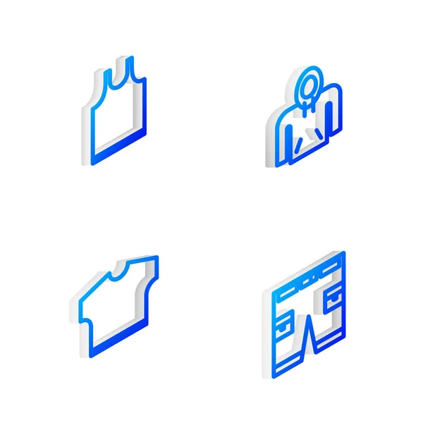 Set Isometric line Hoodie, Sleeveless T-shirt, and Short or pants icon. Vector — Stock Vector
