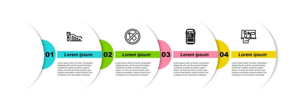 Set línea Ecología infografía, Sin botella de plástico, Detener la contaminación y. Plantilla de infografía empresarial. Vector — Vector de stock