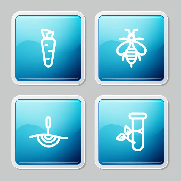 Set line Carrot, Bee, Acupuncture therapy and Laboratory glass and leaves icon. Vector