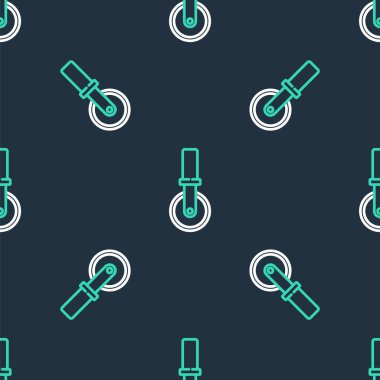 Line Pizza bıçak ikonu siyah arka planda izole edilmiş kusursuz desen. Pizza kesme tabelası. Çelik mutfak gereçleri. Vektör